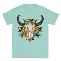 Seafoam cow aztec western bull skull Classic Tee - texasbilliewilder
