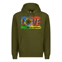 Army Green sunflower love autism awareness Premium Hoodie - BarkalooDesign
