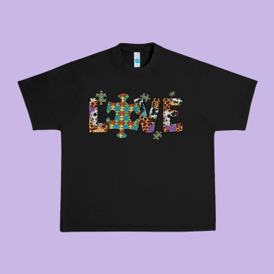 Love Autism Awareness Leopard Cowhide Urban Heavy Tee Designed By Artiststas