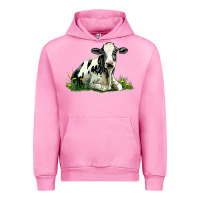 Fuchsia Pink holstein cow sitting Urban Hoodie - LillyAllenDesigns