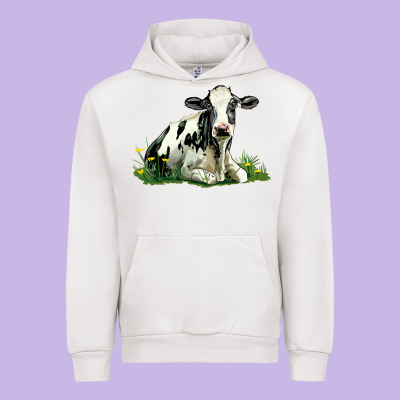 Holstein Cow Sitting Urban Hoodie Designed By Lillyallendesigns