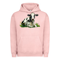Pigment Salmon holstein cow sitting Urban Hoodie - LillyAllenDesigns