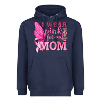 Navy I Wear Pink For My Mom with Butterfly Heavyweight Hoodie - texasbilliewilder