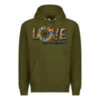 Army Green love sunflower autism awareness Premium Hoodie - BarkalooDesign
