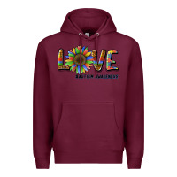 Burgundy love sunflower autism awareness Premium Hoodie - BarkalooDesign