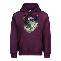 Mauve Wine Magical cats ghost with moon Halloween Urban Hoodie - NancyCooperArtShop