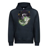 Navy Magical cats ghost with moon Halloween Urban Hoodie - NancyCooperArtShop