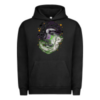 Pigment Black Magical cats ghost with moon Halloween Urban Hoodie - NancyCooperArtShop