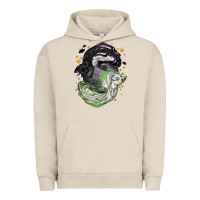 Pigment French Oak Magical cats ghost with moon Halloween Urban Hoodie - NancyCooperArtShop