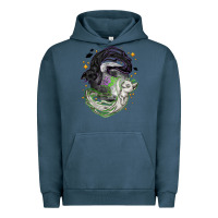Pigment Midnight Navy Magical cats ghost with moon Halloween Urban Hoodie - NancyCooperArtShop