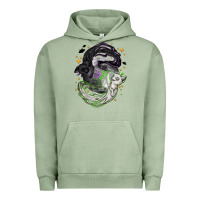 Pigment Oil Green Magical cats ghost with moon Halloween Urban Hoodie - NancyCooperArtShop