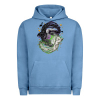 Pigment Pebble Blue Magical cats ghost with moon Halloween Urban Hoodie - NancyCooperArtShop