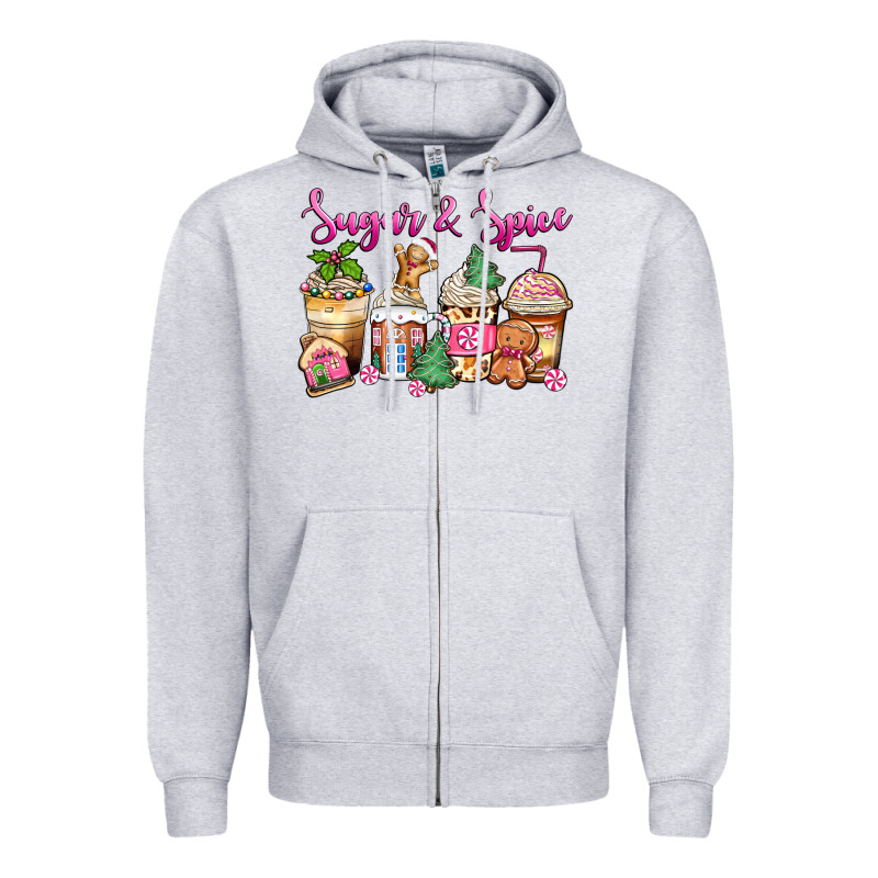 Sugar And Spice Pink Gingerbread Coffee Cups Zipper Hoodie by Zillion Design Studio | Teevron