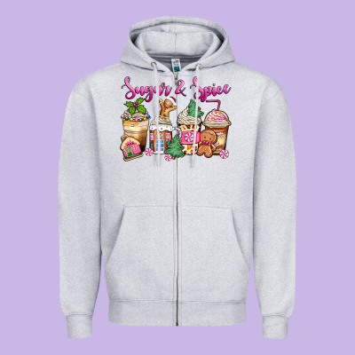 Sugar And Spice Pink Gingerbread Coffee Cups Zipper Hoodie Designed By Zillion Design Studio