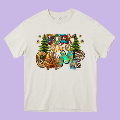 Born To Camp Heavy Core Tee Designed By Cowhidedigitalart
