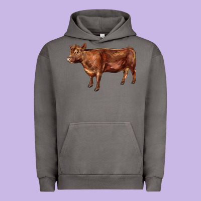Red Angus Cow Urban Hoodie Designed By Lillyallendesigns