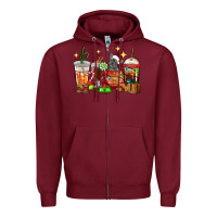 Burgundy Christmas coffee cups with French Bulldog Zipper Hoodie - RanaPortraitStore