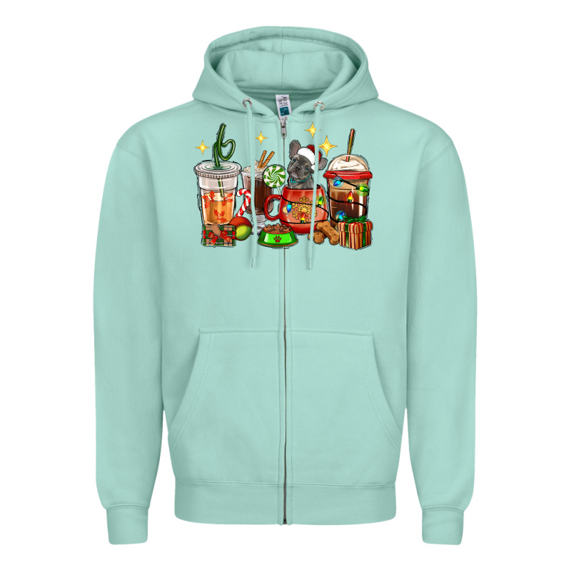 Christmas Coffee Cups With French Bulldog Zipper Hoodie by RanaPortraitStore | Teevron