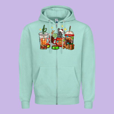 Zipper Hoodie Christmas coffee cups with French Bulldog