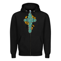 Black gemstone cross with sunflowers and butterflies Zipper Hoodie - texasbilliewilder