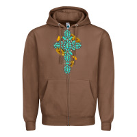 Chestnut gemstone cross with sunflowers and butterflies Zipper Hoodie - texasbilliewilder