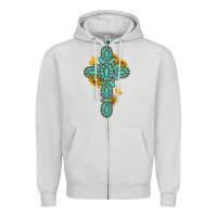 Dove Grey gemstone cross with sunflowers and butterflies Zipper Hoodie - texasbilliewilder
