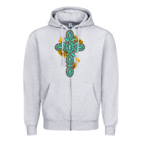 Heather Grey gemstone cross with sunflowers and butterflies Zipper Hoodie - texasbilliewilder