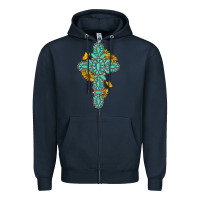 Navy gemstone cross with sunflowers and butterflies Zipper Hoodie - texasbilliewilder