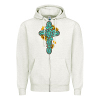 Oatmeal Heather gemstone cross with sunflowers and butterflies Zipper Hoodie - texasbilliewilder