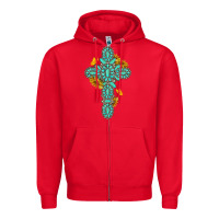 Red gemstone cross with sunflowers and butterflies Zipper Hoodie - texasbilliewilder