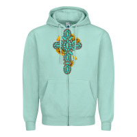 Seafoam gemstone cross with sunflowers and butterflies Zipper Hoodie - texasbilliewilder