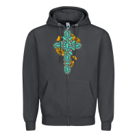 Gemstone Cross With Sunflowers And Butterflies Zipper Hoodie | Teevron