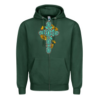 Sports Green gemstone cross with sunflowers and butterflies Zipper Hoodie - texasbilliewilder