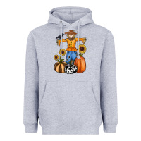 Heather Grey pumpkin sunflower fall scarecrow Heavyweight Hoodie - RanaPortraitStore