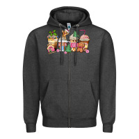 Charcoal Heather pink gingerbread coffee cups Zipper Hoodie - Zillion Design Studio