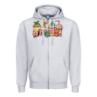 Heather Grey pink gingerbread coffee cups Zipper Hoodie - Zillion Design Studio