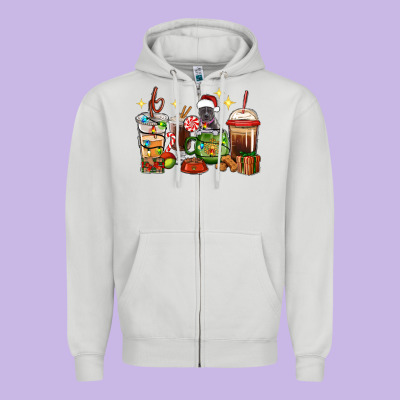 Zipper Hoodie Christmas coffee cups with Pitbull