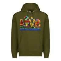 Army Green autism awareness love Premium Hoodie - BarkalooDesign