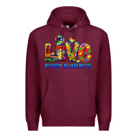 Burgundy autism awareness love Premium Hoodie - BarkalooDesign