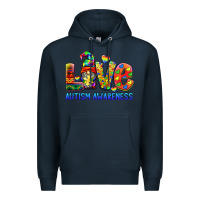 Navy autism awareness love Premium Hoodie - BarkalooDesign