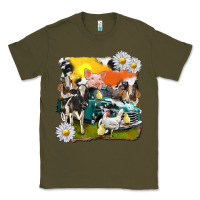 Army Green cowhide farm truck with farm animals Classic Tee - texasbilliewilder