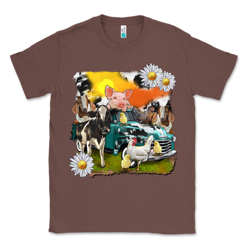 Cowhide Farm Truck With Farm Animals Classic Tee by texasbilliewilder | Teevron