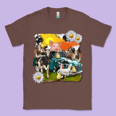 Classic Tee cowhide farm truck with farm animals