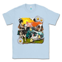 Dusty Blue cowhide farm truck with farm animals Classic Tee - texasbilliewilder
