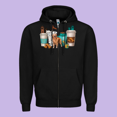 Zipper Hoodie golden retriever dog coffee cups