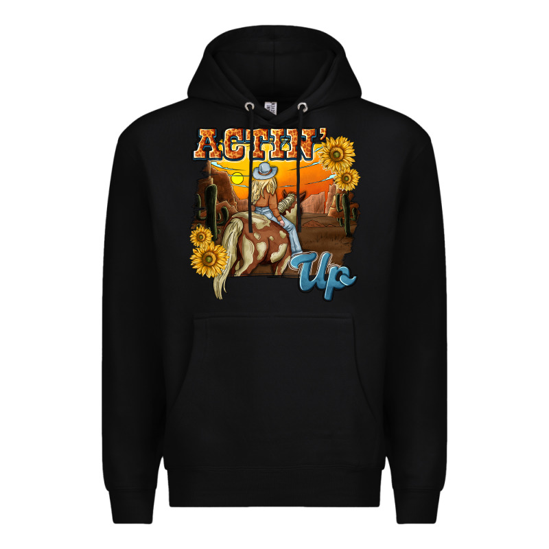 Actinup With Cowgirl Premium Hoodie by NancyCooperArtShop | Teevron