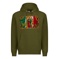 Army Green our lady of Guadalupe Mexican flag background Premium Hoodie - Jasminsmagicworld