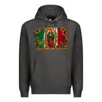 Charcoal Heather our lady of Guadalupe Mexican flag background Premium Hoodie - Jasminsmagicworld