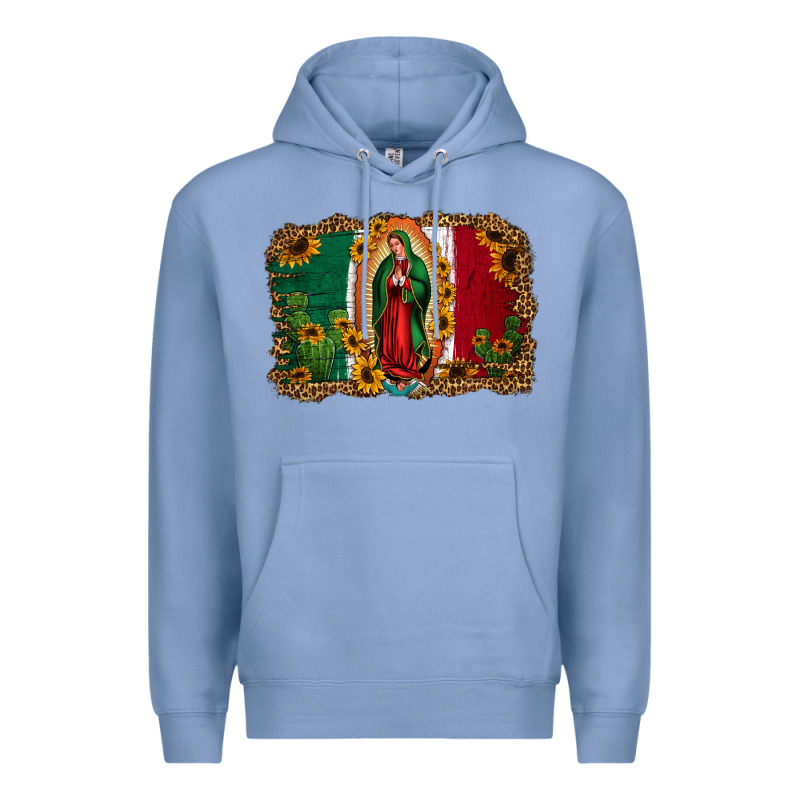 Our Lady Of Guadalupe Mexican Flag Background Premium Hoodie by Jasminsmagicworld | Teevron