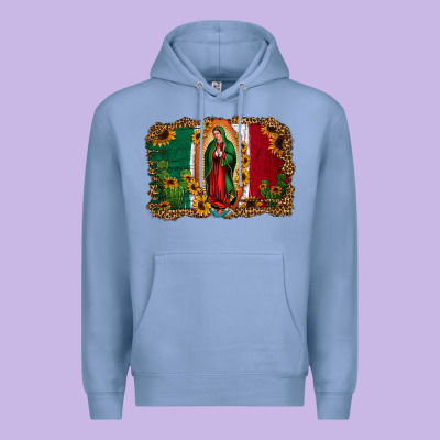 Our Lady Of Guadalupe Mexican Flag Background Premium Hoodie Designed By Jasminsmagicworld